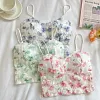 Crop Top Floral Camisoles Strap Tank Tops for Women Tube Top with Chest Pad Sexy Sweet Camisole GA