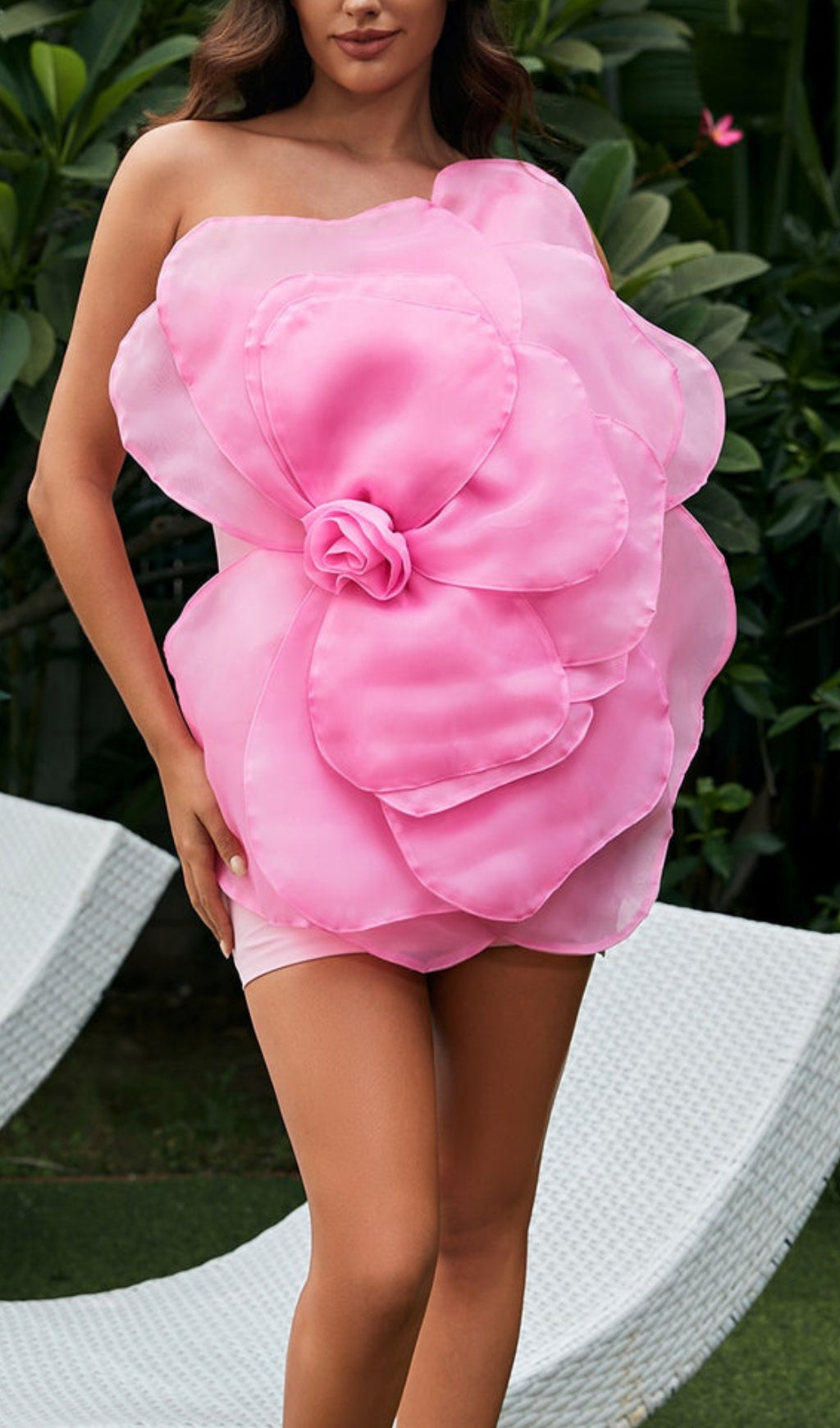 One Shoulder Flower Mini Dress In Pink Flowering Girl