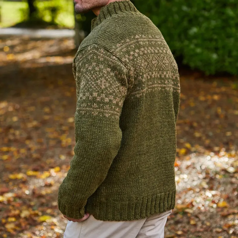 Mens Vintage Fair Isle Knitted Cardigan Sweater