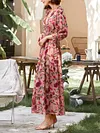Floral Print V-Neck Loose Falbala A-Line Casual Maxi Dress