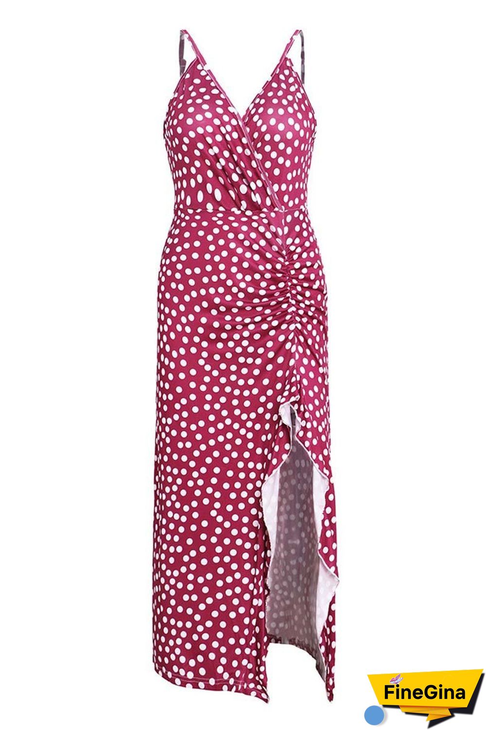 Print Floral Dot V Neck Dress