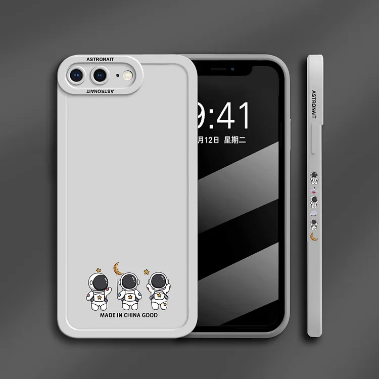 Square Edges Astronaut Silicone Soft Case For iPhone