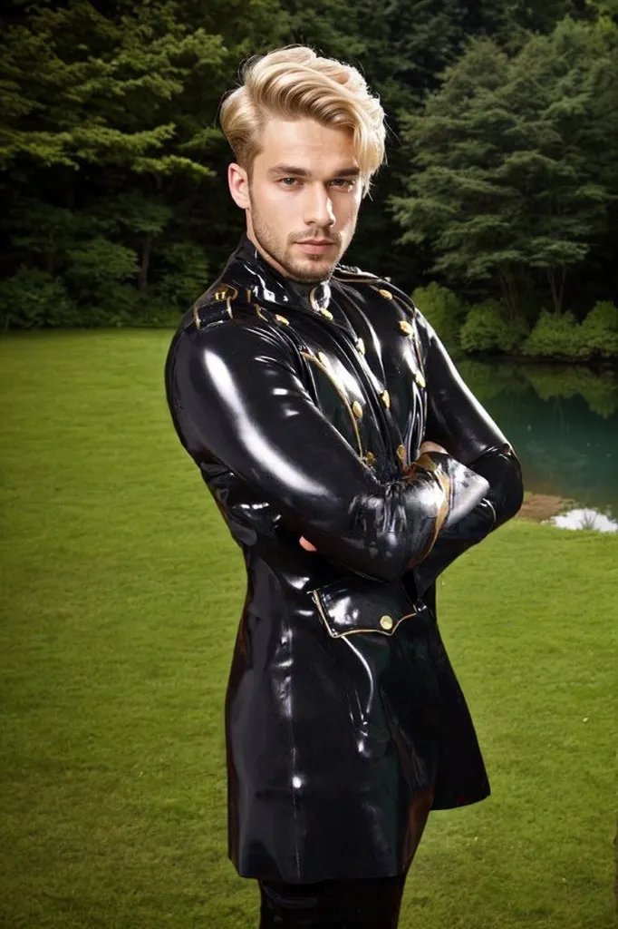 Men Latex Jacket Patriotic Black Military