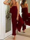 Spaghetti-Neck Falbala Backless Solid Color Casual Jumpsuit