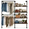 [US Local Warehouse] 14.6x76x82.7Inch Industrial Pipe Clothing Rack with Hanging Rods Heavy Duty Clothes Organizer Large Capacity Display Hanging Garment Rod Wooden Clothes Storage Shelves for Walk In Closet
