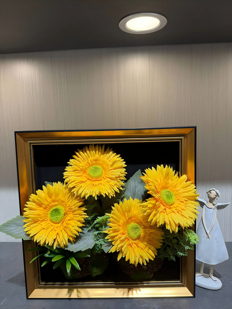 Lifelike & Eco-Friendly Artificial Yellow Gerbera Daisy Framed Botanical Display 🌼（Size9 in&times; 18 in）