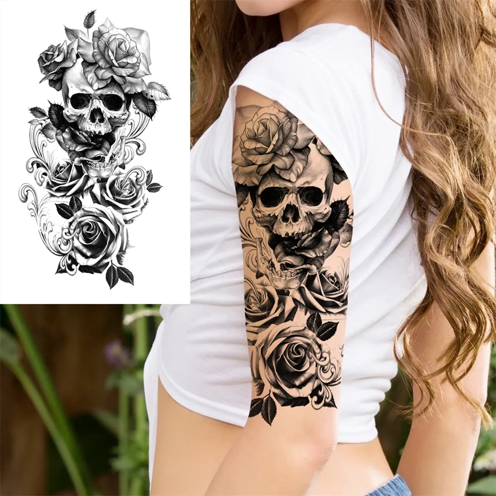 Sdrawing Clock Temporary Tattoo For Men Women Children Skeleton King Dragon Hourglass Black Tattoo Sticker Fake Snake Adults Tatoos