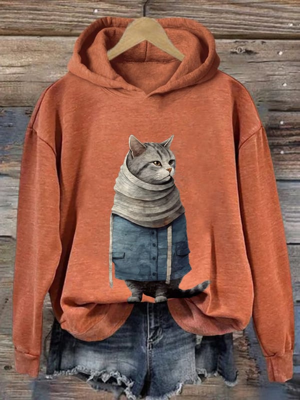 Women's Funny Cat Printed Casual Hoodie