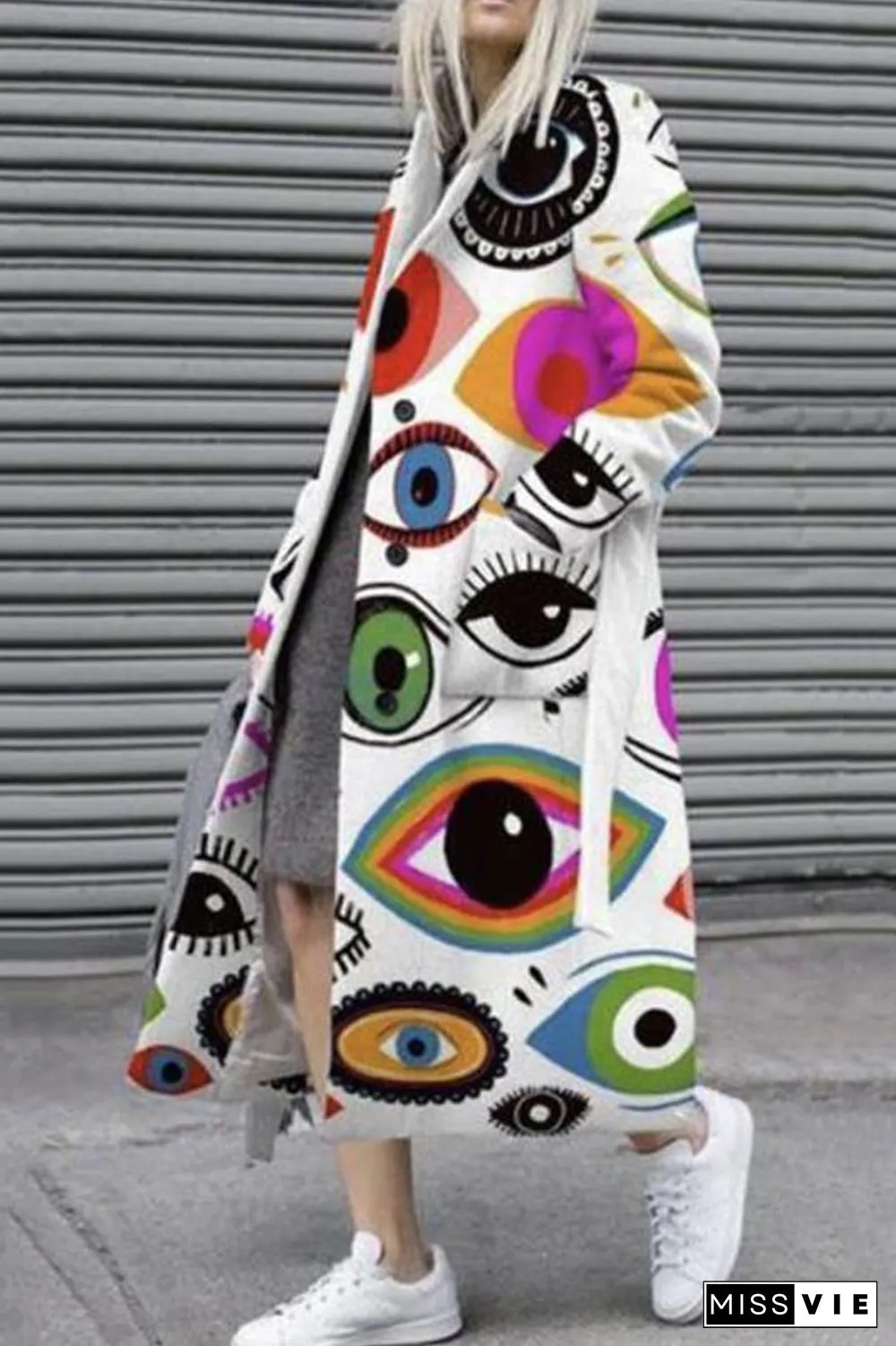 Street Print Pocket Contrast Turn-back Collar Outerwear