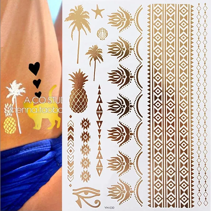 1pcs Tattoo Sticker Gold Foil Long-Lasting Temporary Temporary Tattoos for Girls