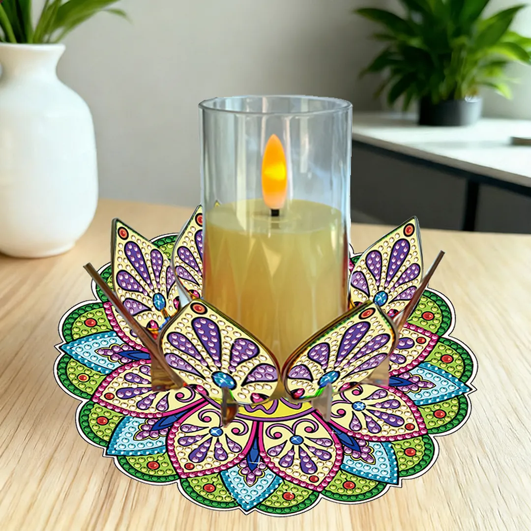 Mandala Lotus-M Acrylic DIY Diamond Painting Candle Holders Without Candles Crystal Painting Tealight Candle Stand Table Centerpiece for Adults Beginners Home Party Decor