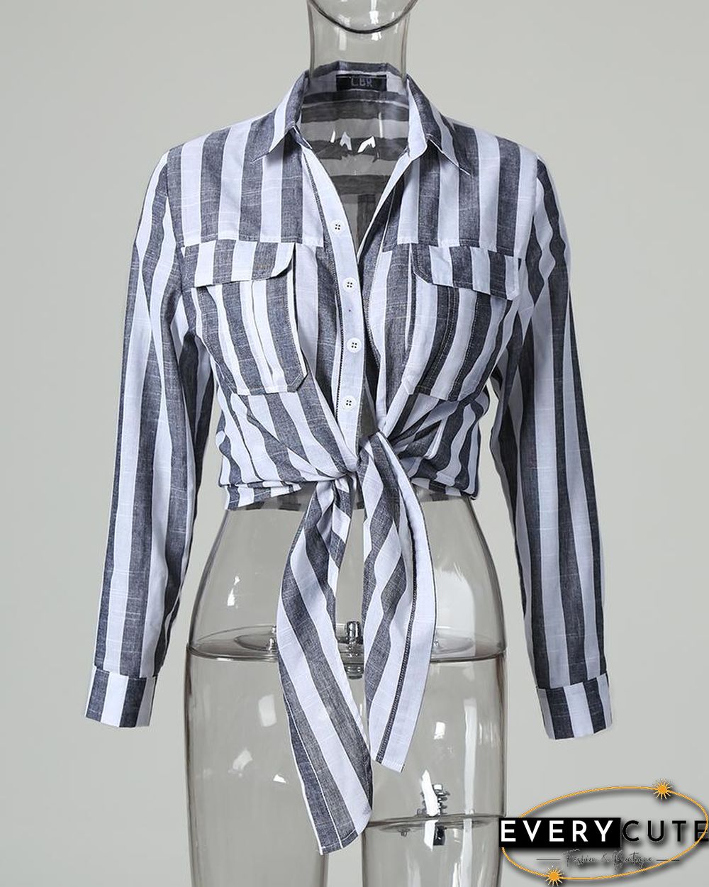 Striped Knotted Detail Pocket Blouse P15572