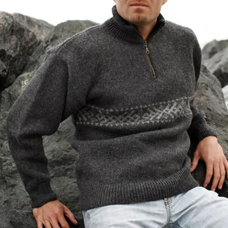 Vintage Warmth Knit Jacquard Icelandic Half Zip Collar Sweater（Unisex ）