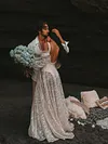 Shiny Spangle And Backless Long Sleeves Maxi Dresses