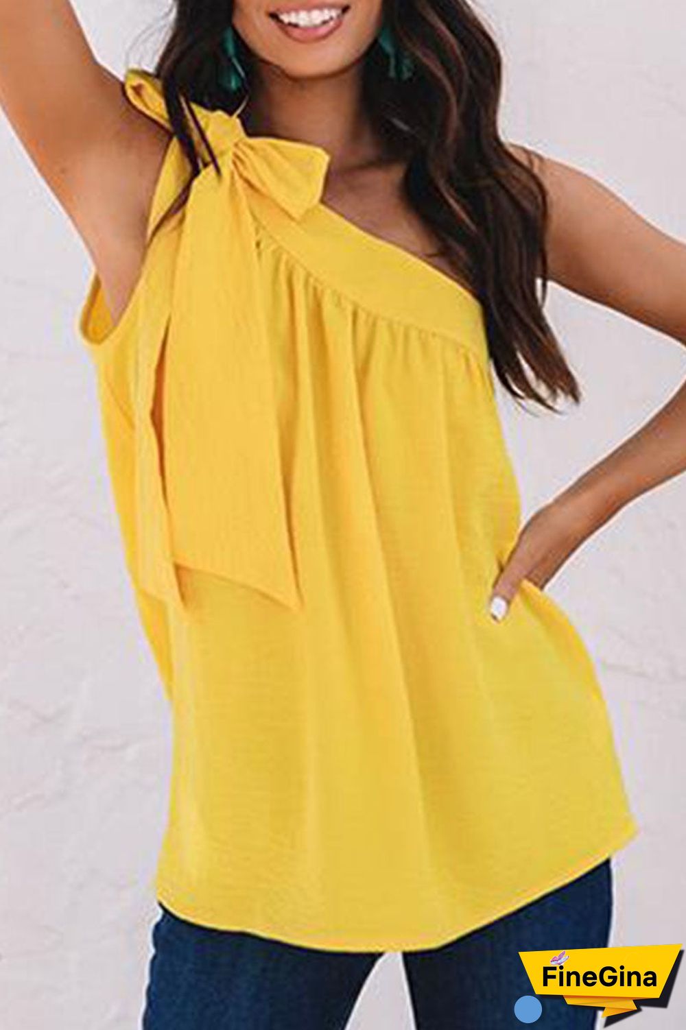 Fashion Sweet Solid Split Joint One Shoulder Tops(5 Colors)