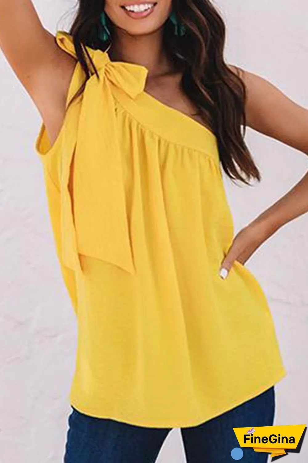 Fashion Sweet Solid Split Joint One Shoulder Tops(5 Colors)