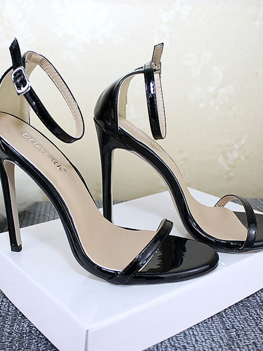 Solid Color T Strap Peep Toe Beach High Heels Casual Sandals