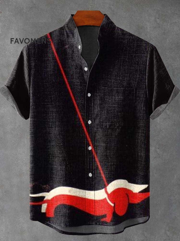 Animal Cute Dachshund Vintage Print Casual 100% Cotton Shirt Multicolor / S