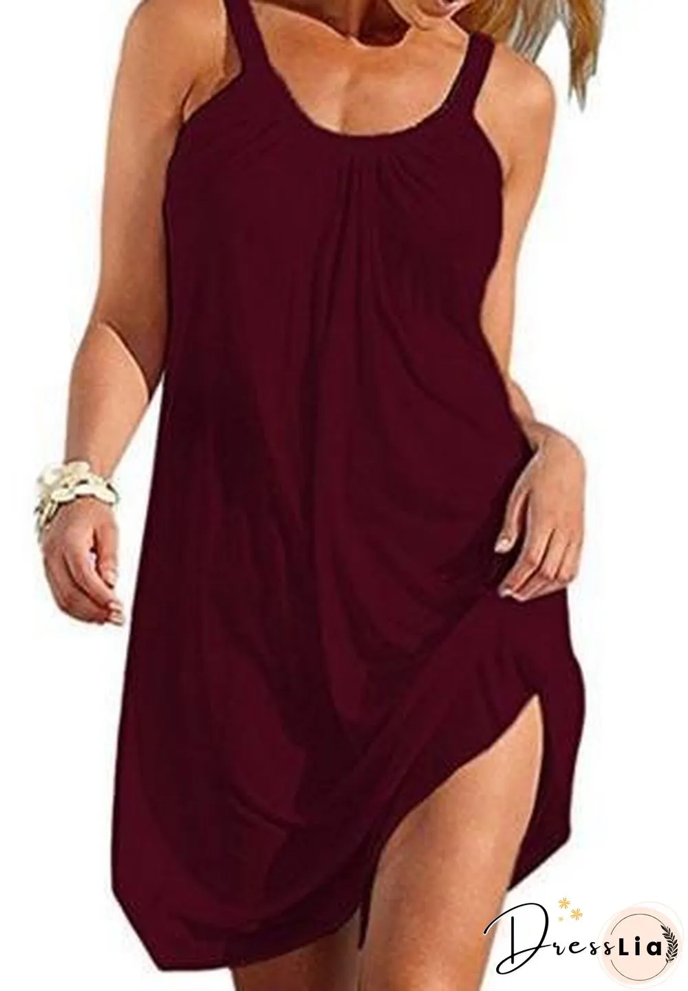 Spaghetti Plain Round Neck Sleeveless Mini Dress