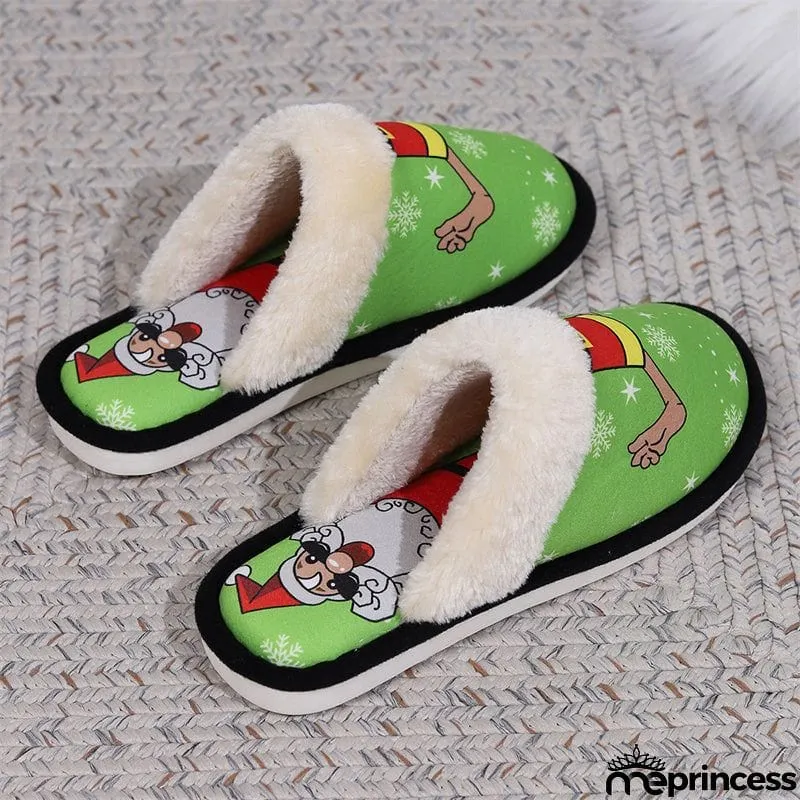 Fluffy Snowflake Print Non-Slip Christmas Slippers