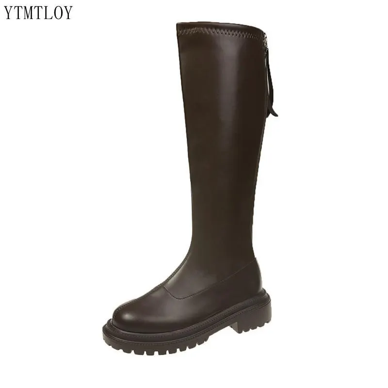 Winter Long Band Women's 2022 Boots Knee High Luxury Platform Shoes Ytmtloy Zipper Round Toe Square Heel Botines De Mujer Sexy