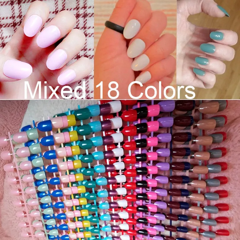 432pcs/pack Mixed 18 Colors Full Cover Stiletto Nails Almond Fake Nails Acrylic mountain peak Sharp Ending False Nail Art Tips-Nail Inspo