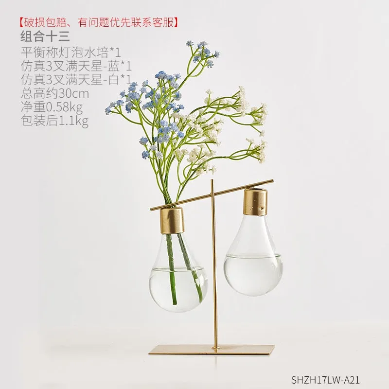 Nordic Decoration Home Transparent Hydroponic Vase Home Decoration Accessories Modern Gold Vase Terrarium Vases for Flower