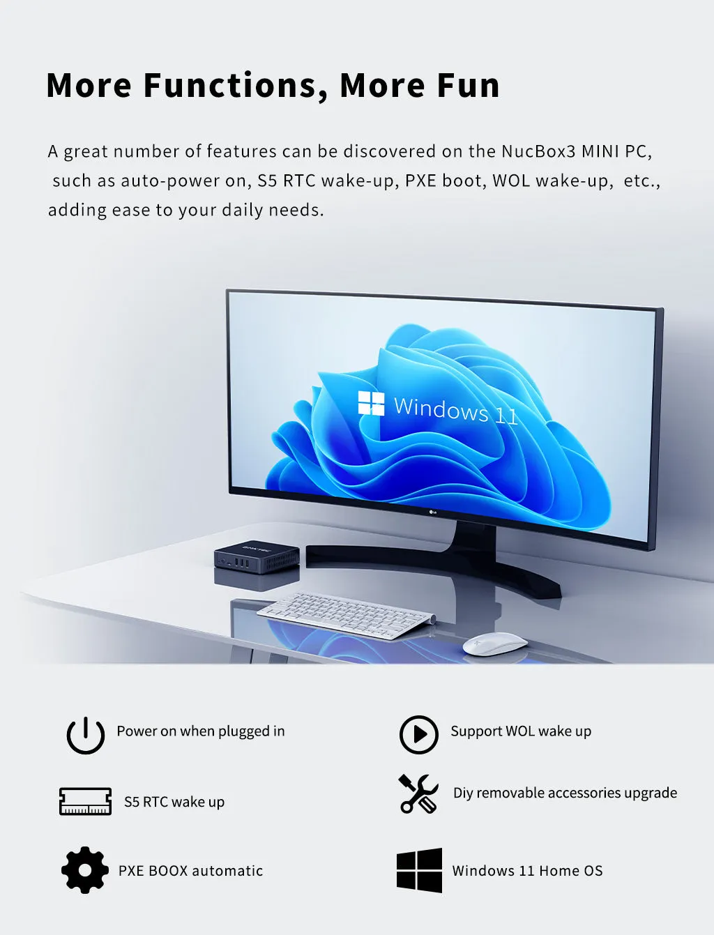 NucBox 3 Mini PC--Windows 11 Home OS + 4K 60Hz DP Port