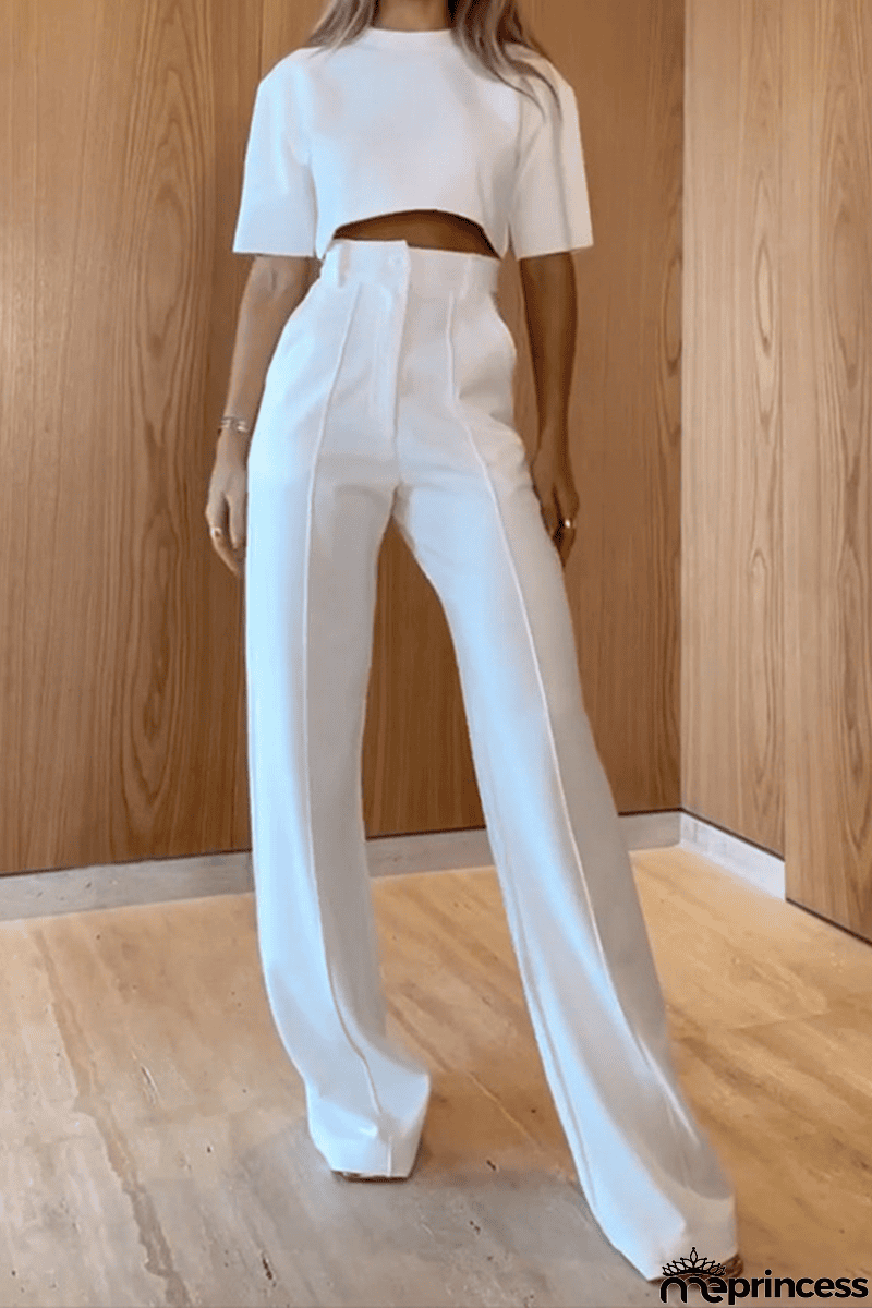 Casual Solid Patchwork O Neck Short Sleeve Two Pieces