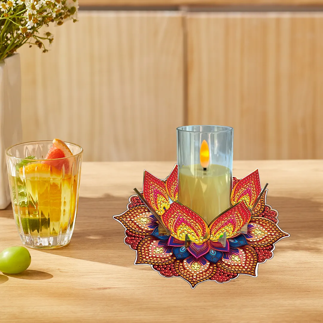 Mandala Lotus-L Acrylic DIY Diamond Painting Candle Holders Without Candles Crystal Painting Tealight Candle Stand Table Centerpiece for Adults Beginners Home Party Decor