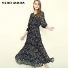 Vero Moda Brand NEW commuting simple flowers three-quarter sleeve high waist long pleated dress women |31817C543