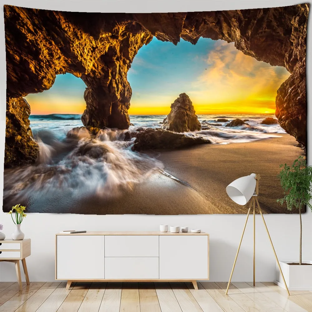 Sunset Seascape Tapestry Wall Hanging Bohemian Style Hippie Witchcraft Aesthetics Room Bedroom Home Decor