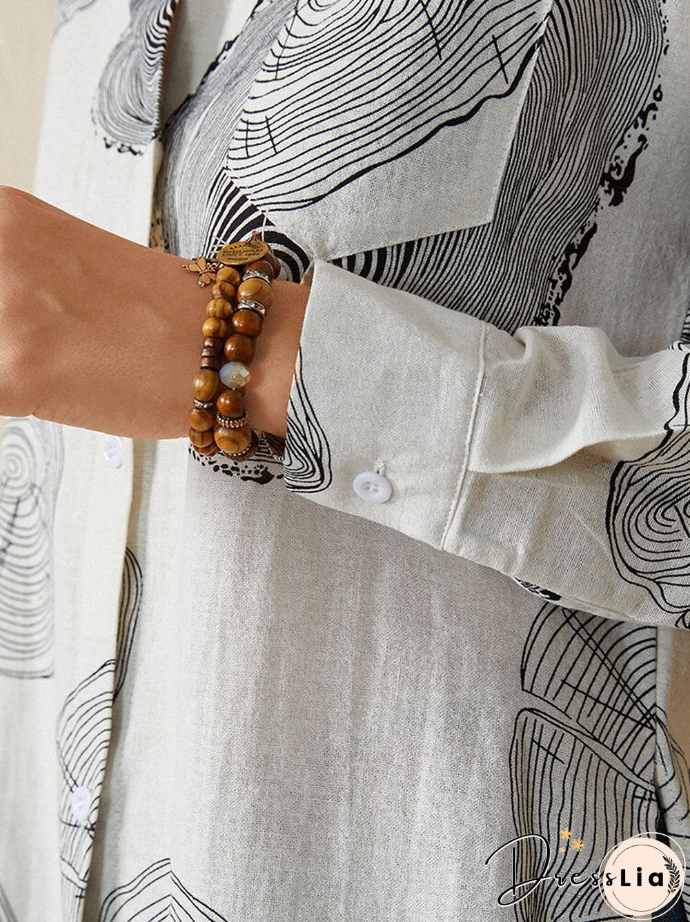 Geometry Print Long Sleeves Casual Loose Blouse With Pockets