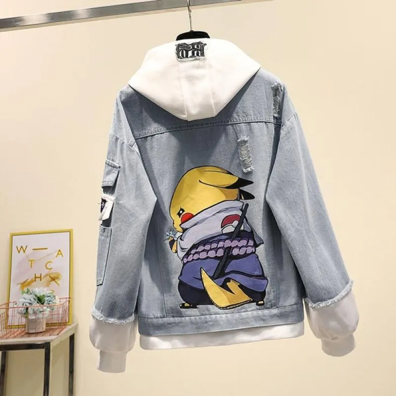 Fake Two-piece Hooded Denim Jacket Women Korean Loose Wild 2021 Autumn Winter New Chaqueta Mujer Hole Patch