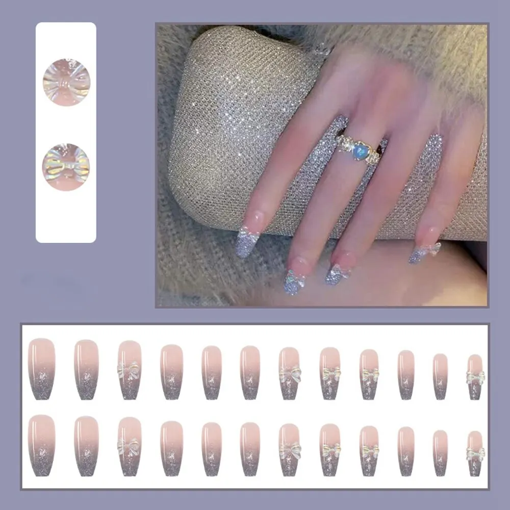Long Coffin False Nails Aurora Butterfly with designs French Ballerina fake Nails wearable nail stickers Full Cover Nail Tips