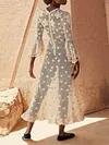 See-Through Crochet Long Sleeves Midi Dress