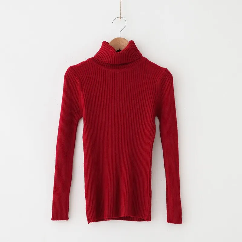 H.SA 2021 Women Turtleneck Sweater Basic Casual Solid Knit Jumper Korean Sweater Slim Pull Femme Top Elasticity Winter Pullovers