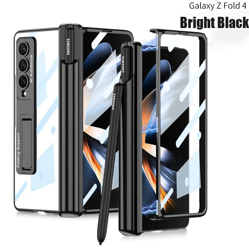 For Samsung ZFold4 Magnetic Hinge Folding Shell Film Electroplating Bracket Pen Slot Mobile Phone Case