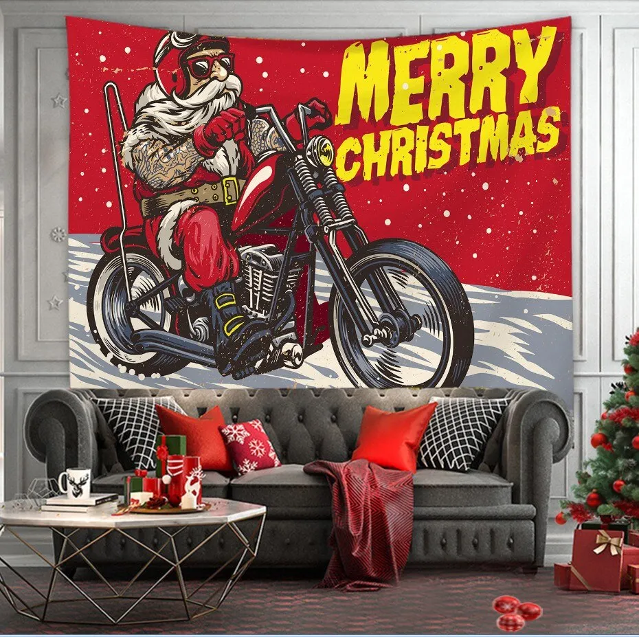 Christmas Tree Print Tapestry Wall Hanging Background Cloth Decor Red Santa Claus Polyester Tapestry Home Room Wall Decoration