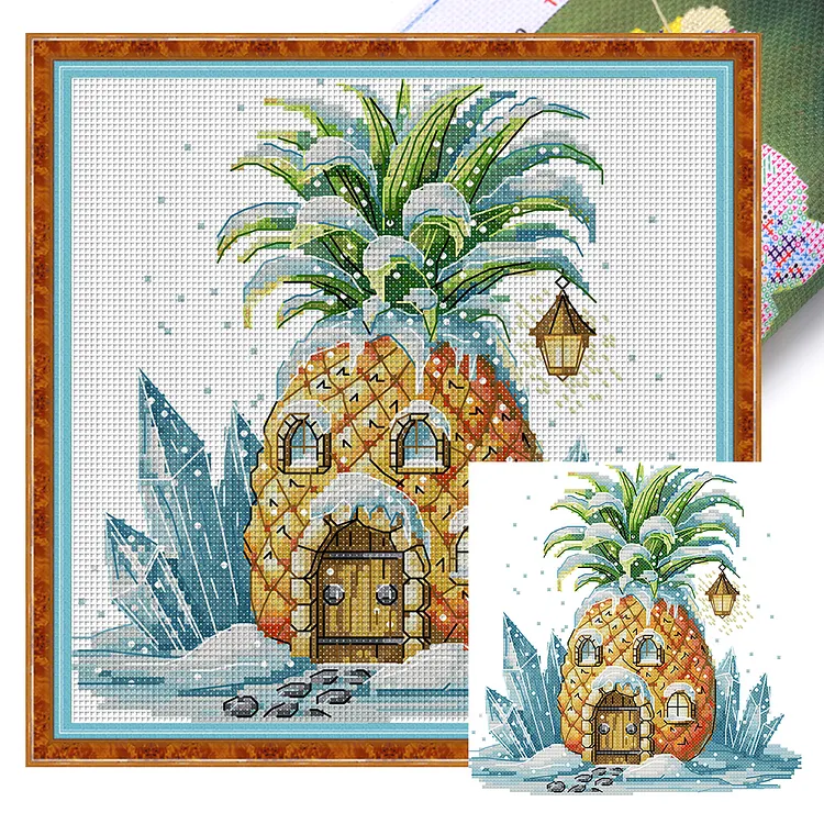 【Joy Sunday Brand】Pineapple Hut&nbsp;(22*22cm)&nbsp;14CT&nbsp;Stamped Cross Stitch gbfke