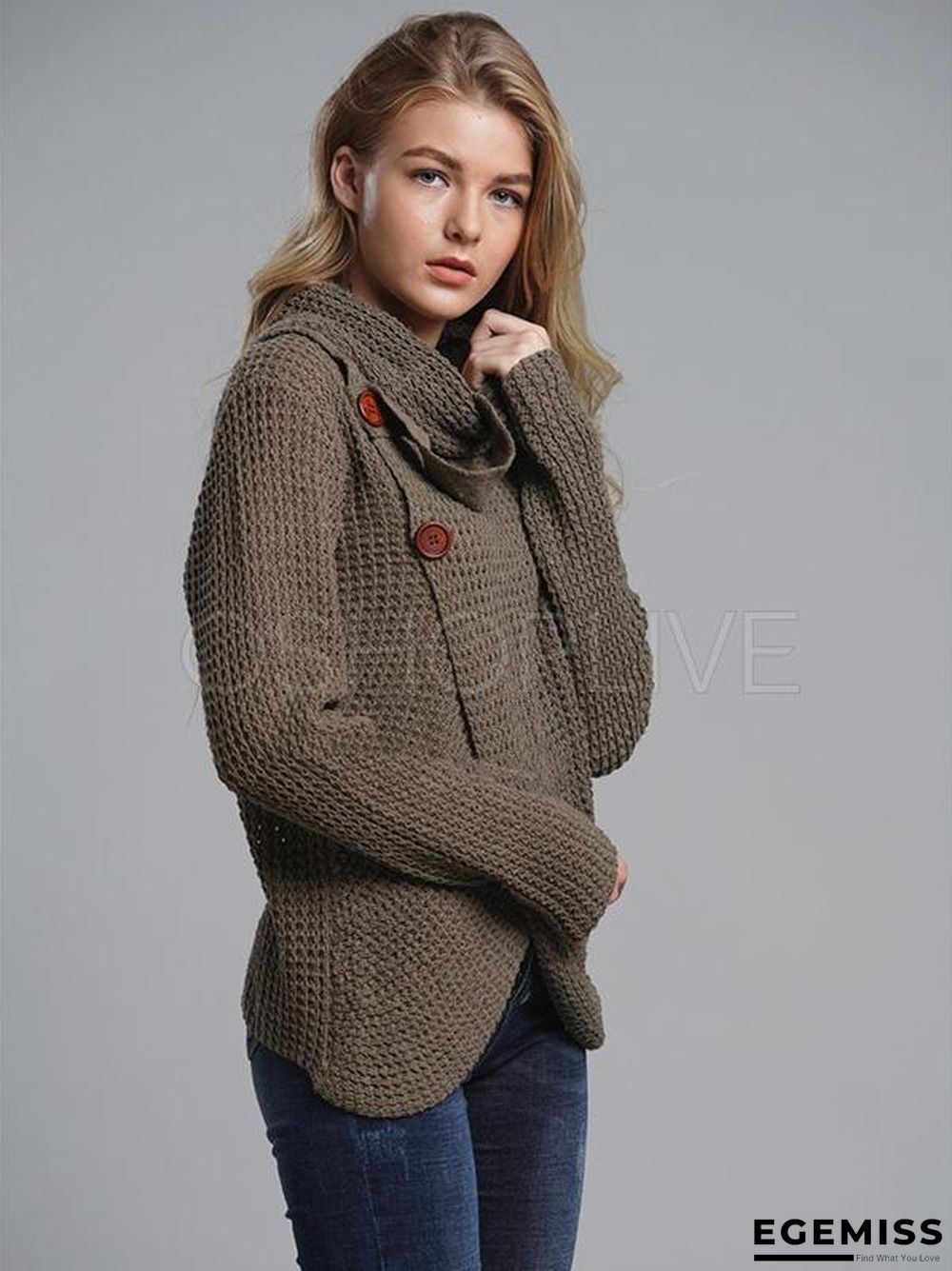 Loose Solid High-neck Knitting Sweater | EGEMISS