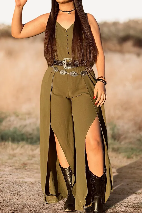 Casual Slit Solid Color Jumpsuit