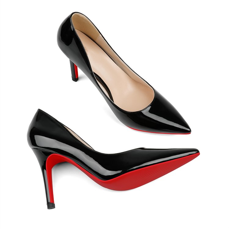 90mm Women's Pumps Red Bottoms Shoes Middle Heels Pointy Toe Dress Patent Stilettos VOCOSI VOCOSI
