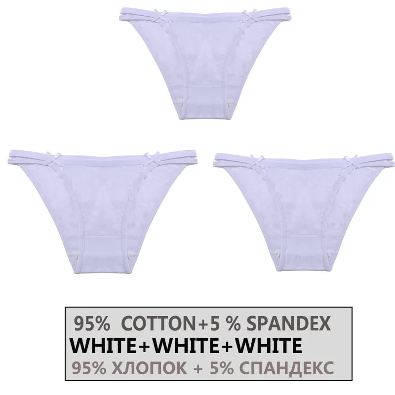 FINETOO 3PCS/Set Women's Cotton Underwear Sexy Lingerie Woman Panties Bownot Female Briefs Low-Rise Underpants 2021 Panties M-XL
