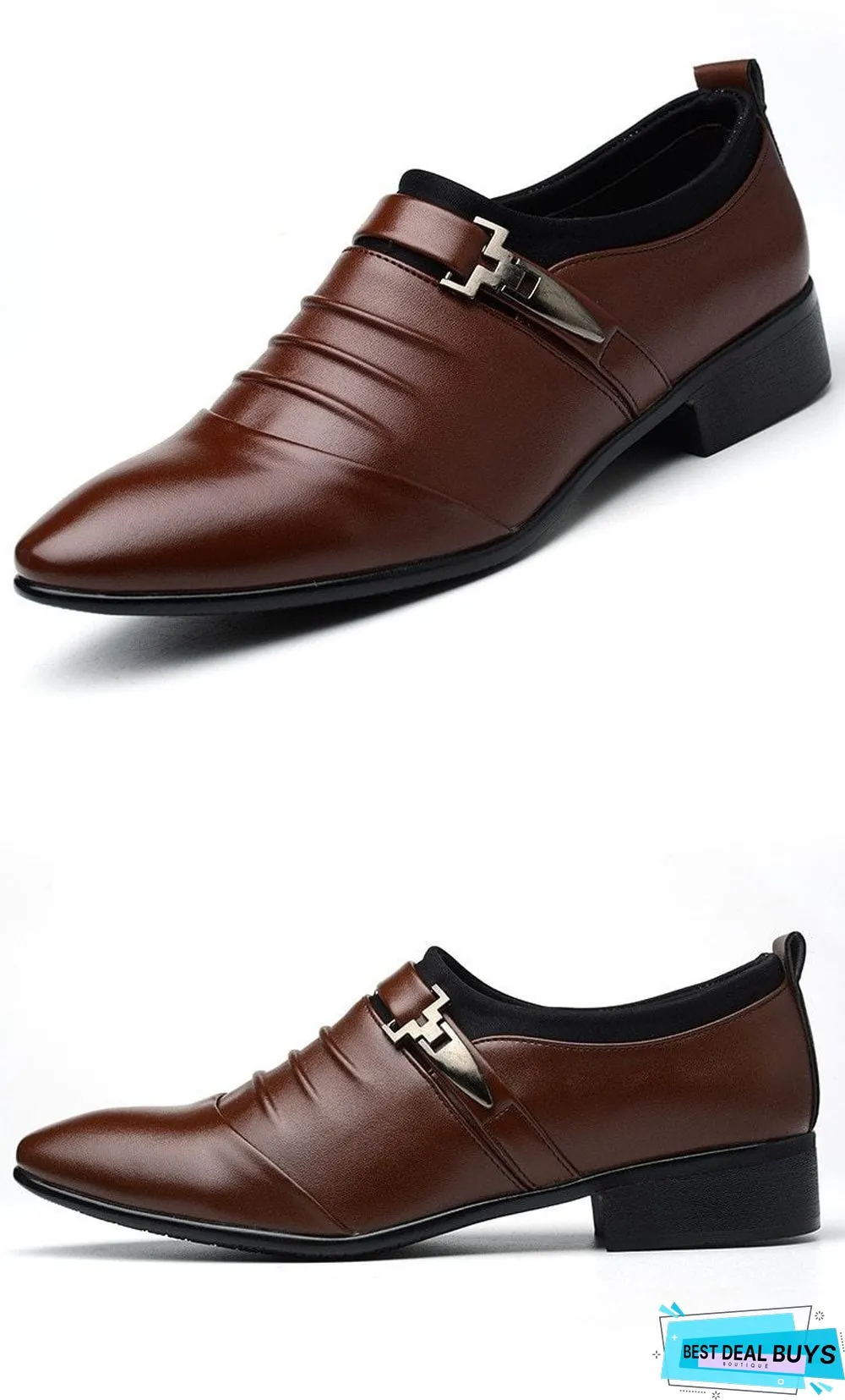 Men Pu Leather Pointed Toe Flat Slip-On Business Wedding Oxfords Shoes