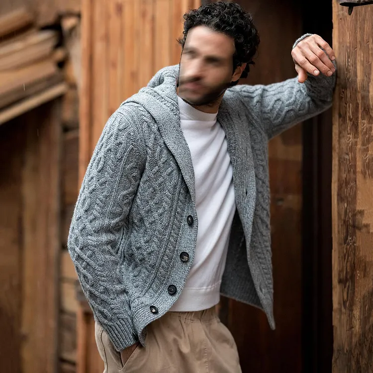 Men's Scotland Knit Aran Jumper Vintage Hooded Cardigan