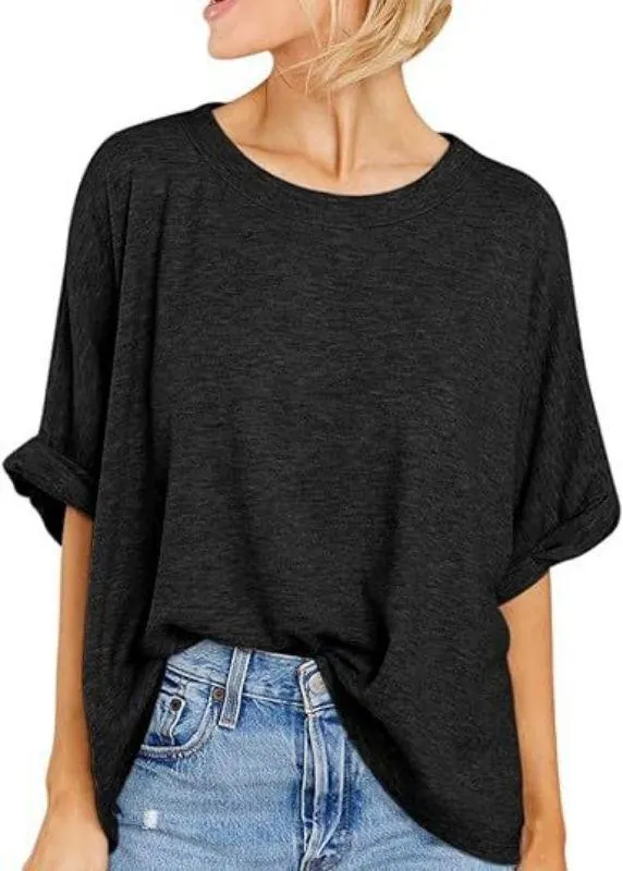 Womens plus-size casual short-sleeved loose T-shirt top