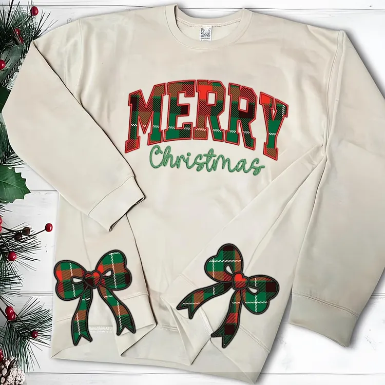 Sweatshirt Graphic With Side Bow Appliqu&eacute; Embroidery