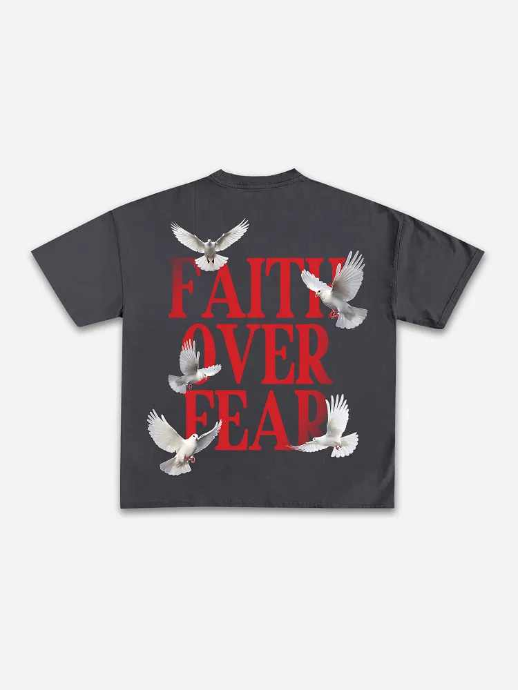 Casual Short Sleeve Faith Over Fear Print 100% Cotton T-Shirt