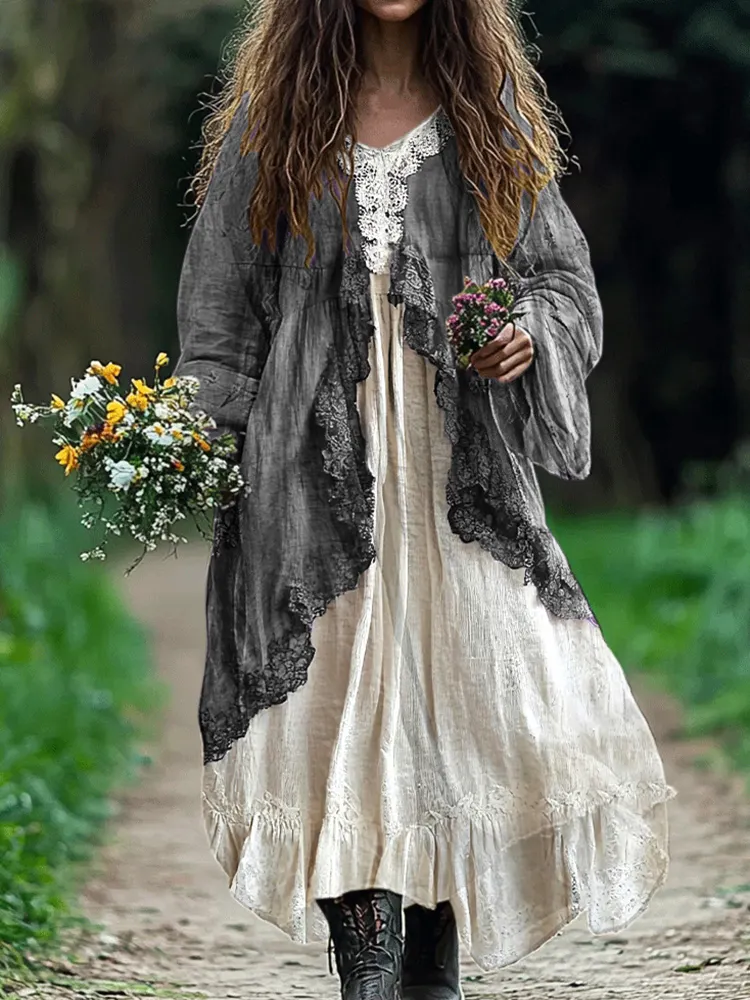 Bohemian Lace Patchwork Flowy Linen Dress